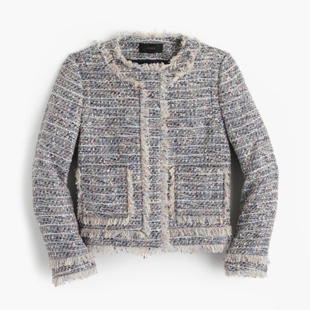 J. Crew Blue and White Tweed Blazer